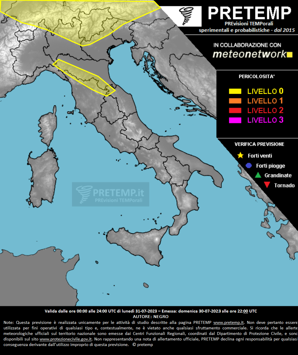 Mappa previsione del 31 luglio 2023