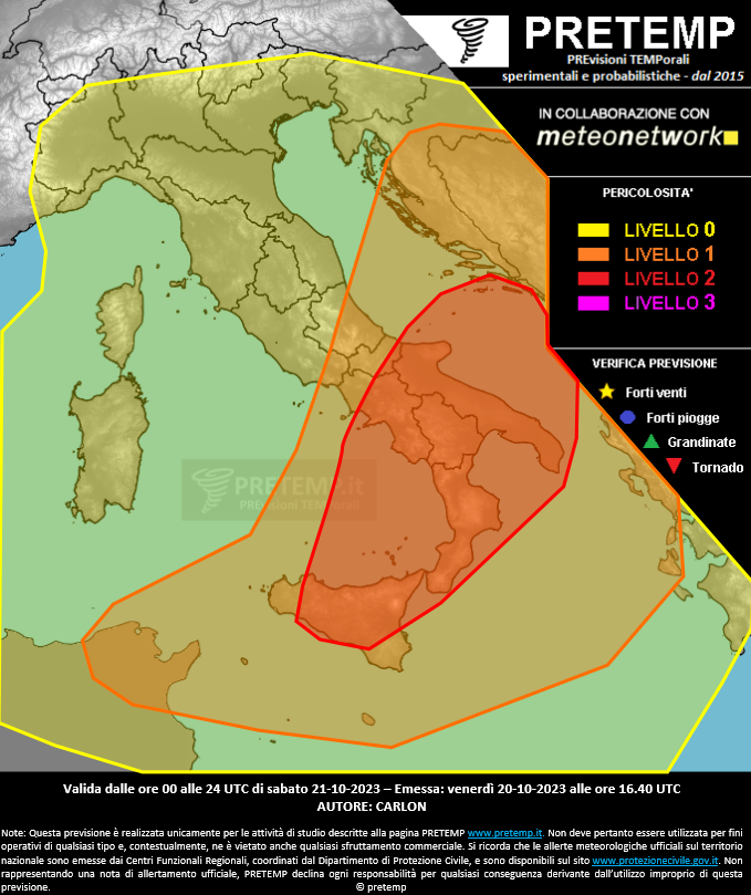 Mappa previsione del 21 ottobre 2023