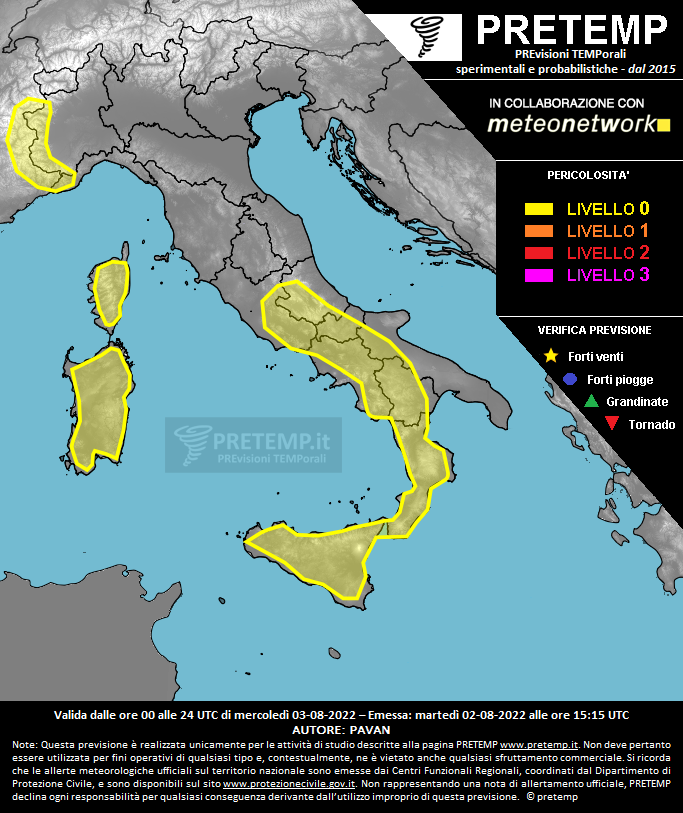 Mappa previsione del 03 agosto 2022