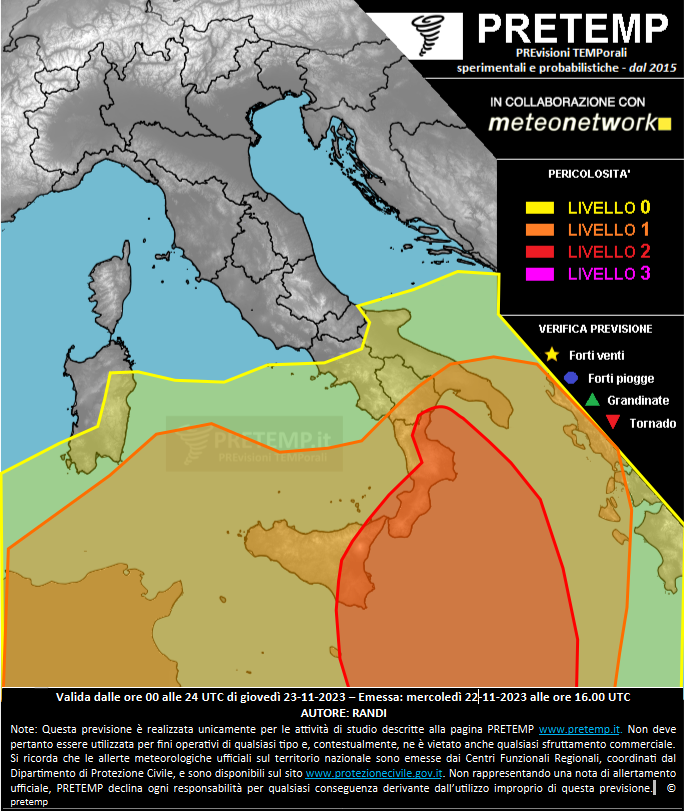 Mappa previsione del 23 novembre 2023