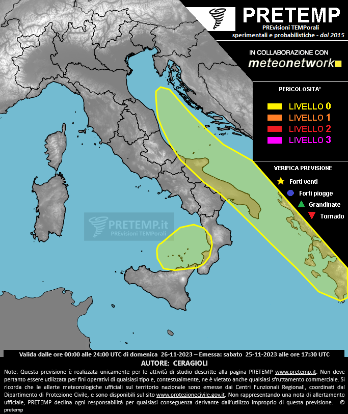 Mappa previsione del 26 novembre 2023