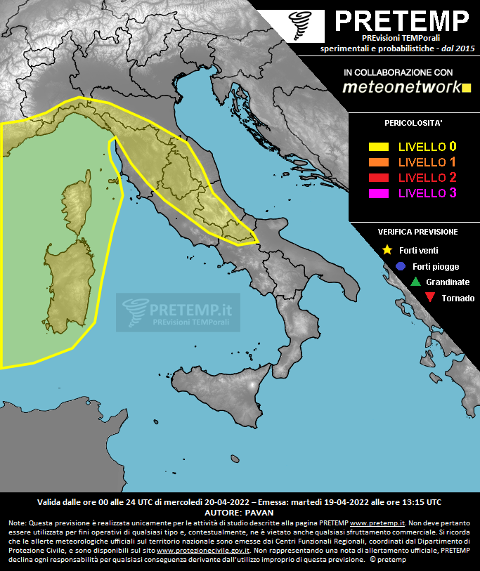 Mappa previsione del 20 aprile 2022
