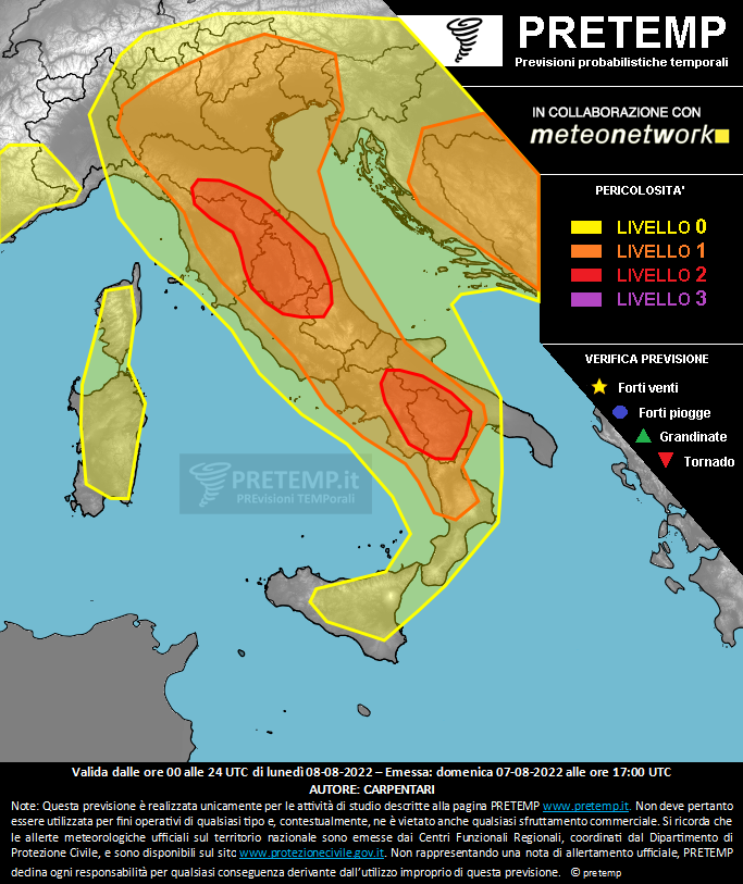 Mappa previsione del 08 agosto 2022