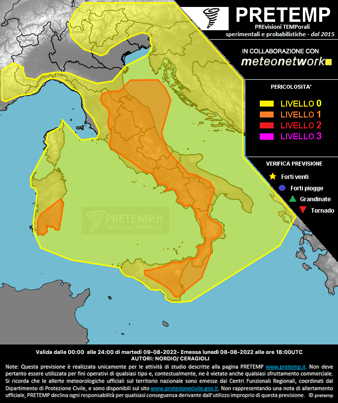 Mappa previsione del 09 agosto 2022