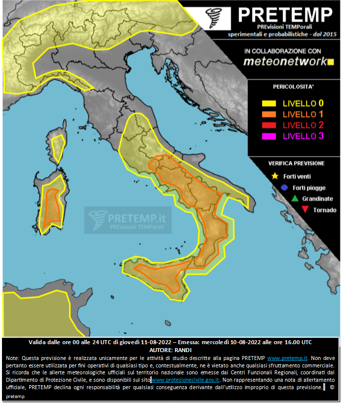 Mappa previsione del 11 agosto 2022