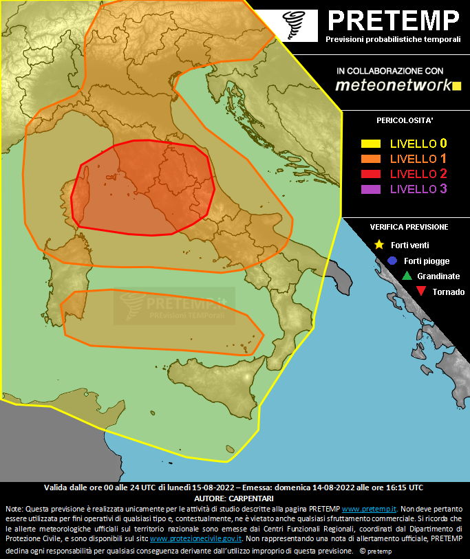 Mappa previsione del 15 agosto 2022