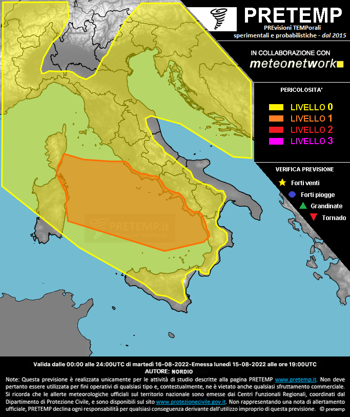 Mappa previsione del 16 agosto 2022