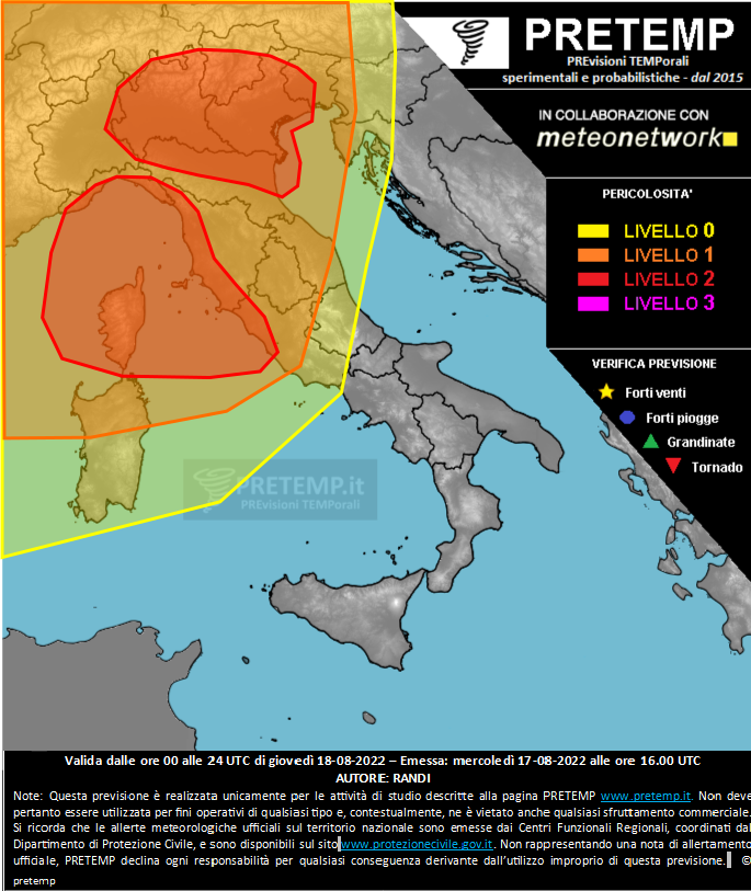 Mappa previsione del 18 agosto 2022