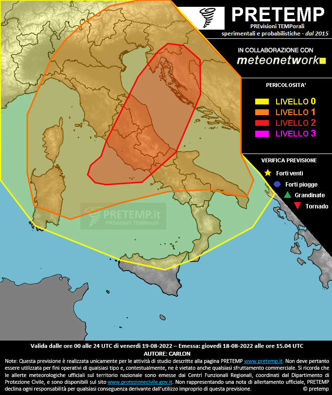 Mappa previsione del 19 agosto 2022