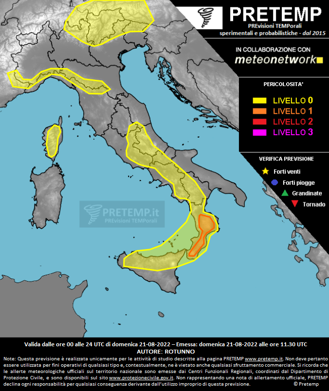 Mappa previsione del 21 agosto 2022
