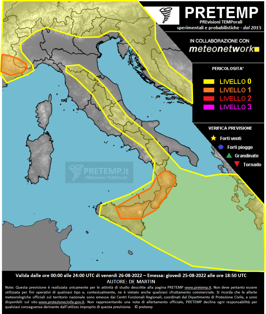 Mappa previsione del 26 agosto 2022
