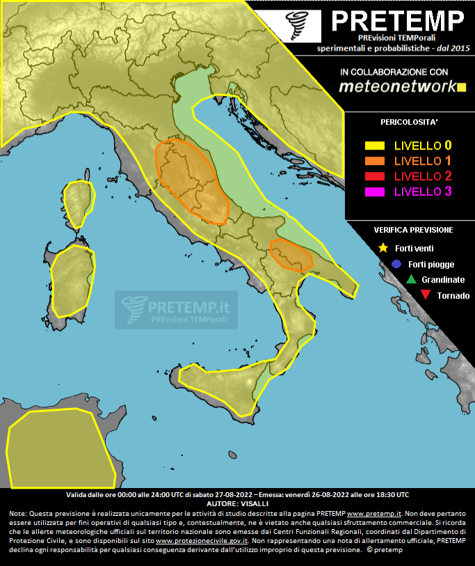 Mappa previsione del 27 agosto 2022