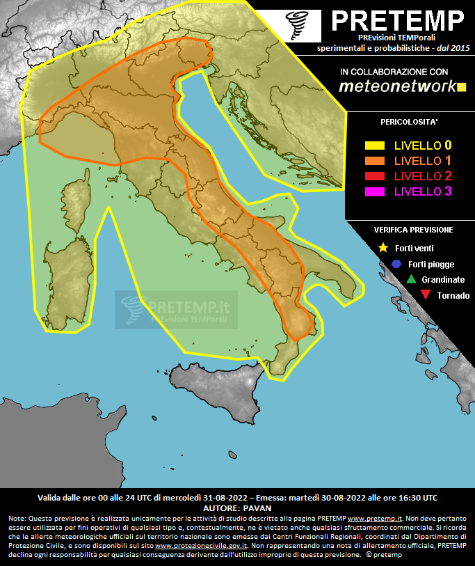 Mappa previsione del 31 agosto 2022