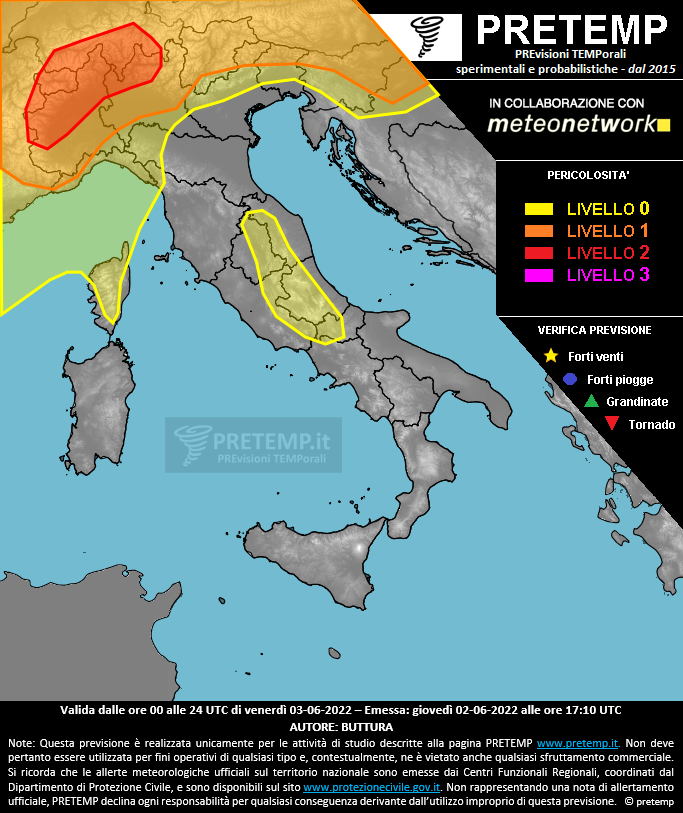 Mappa previsione del 03 giugno 2022