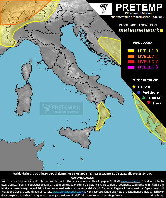 Mappa previsione del 12 giugno 2022