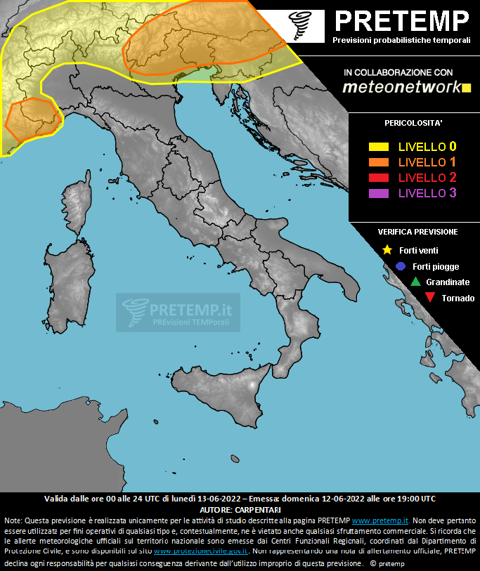Mappa previsione del 13 giugno 2022