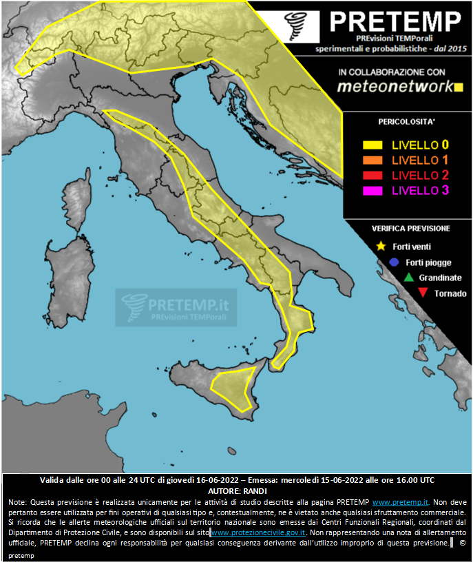 Mappa previsione del 16 giugno 2022