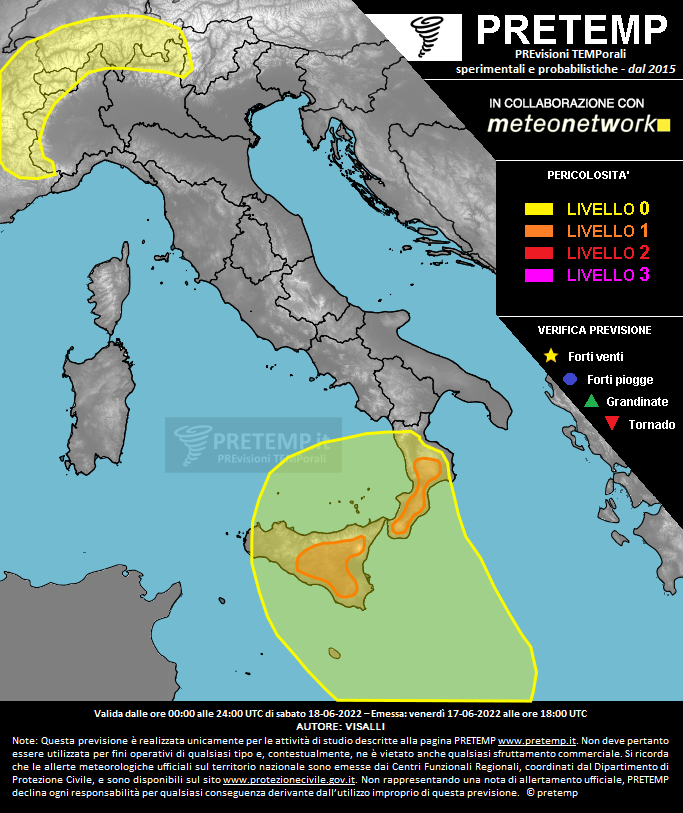Mappa previsione del 18 giugno 2022