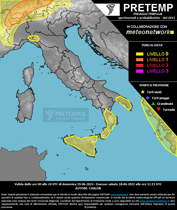 Mappa previsione del 19 giugno 2022