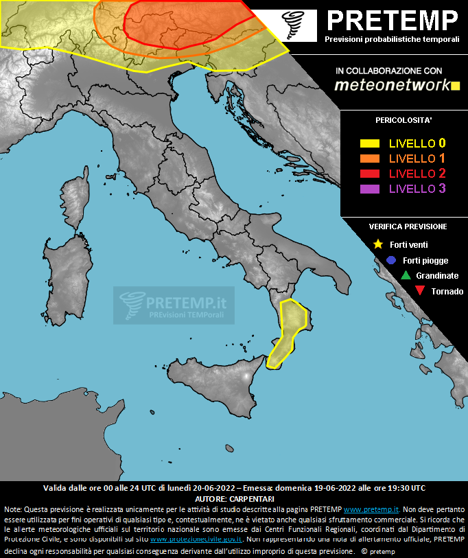 Mappa previsione del 20 giugno 2022