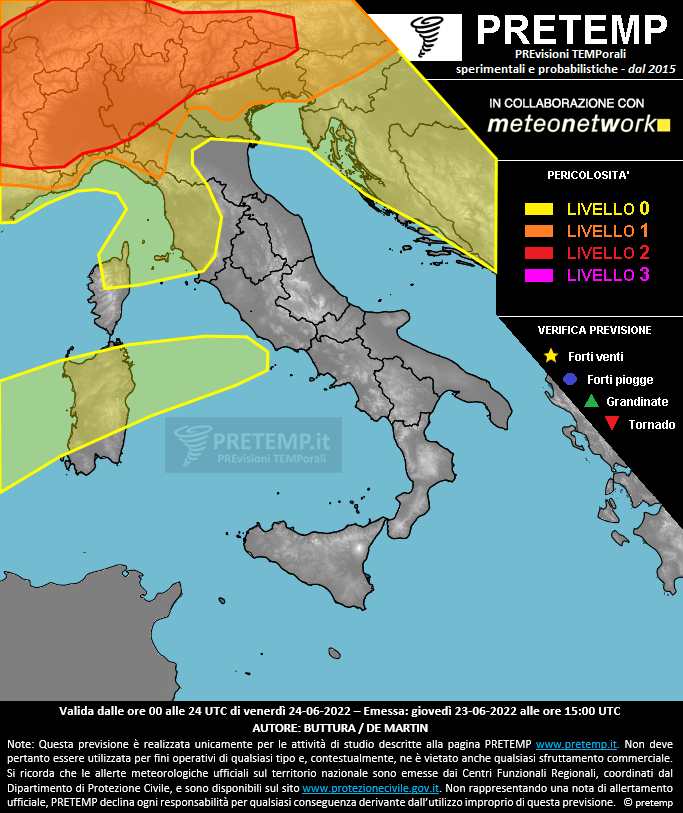 Mappa previsione del 24 giugno 2022
