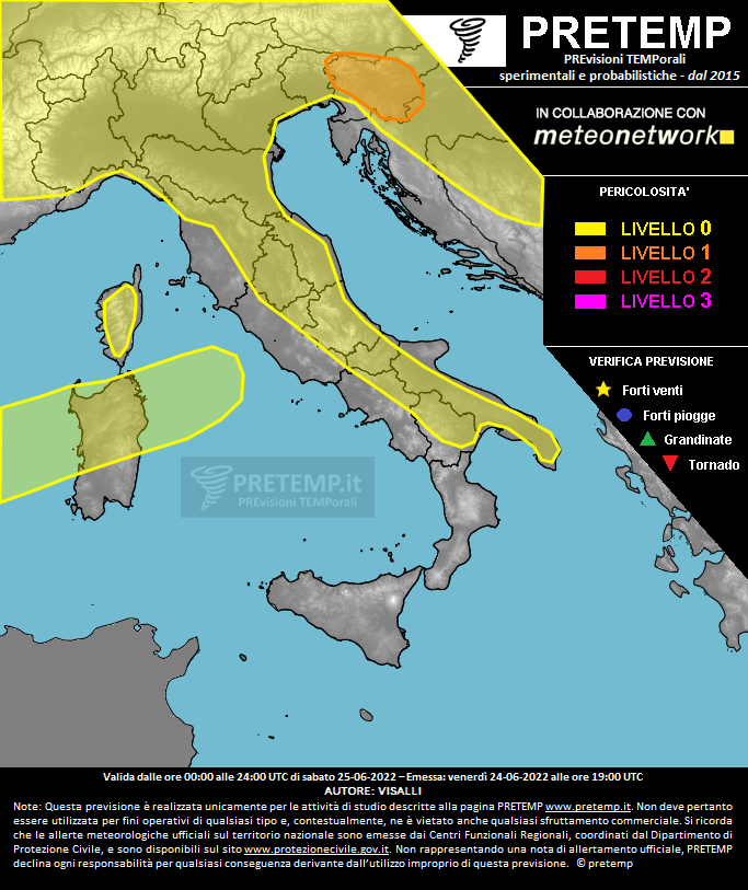 Mappa previsione del 25 giugno 2022