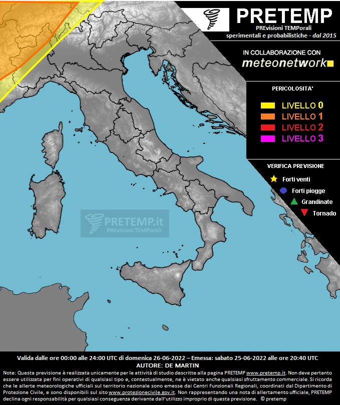 Mappa previsione del 26 giugno 2022