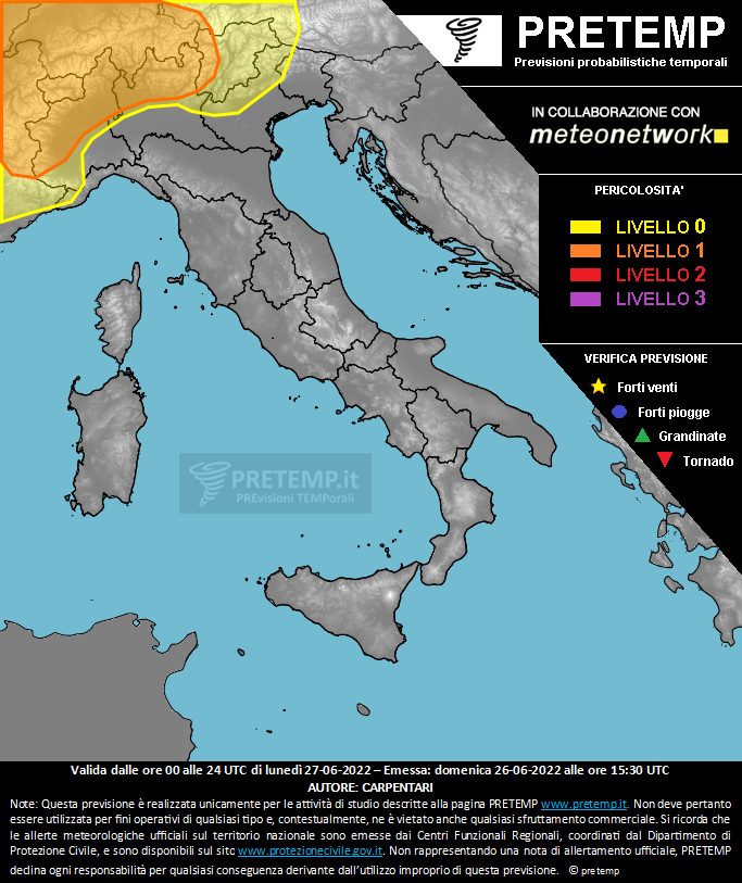 Mappa previsione del 27 giugno 2022