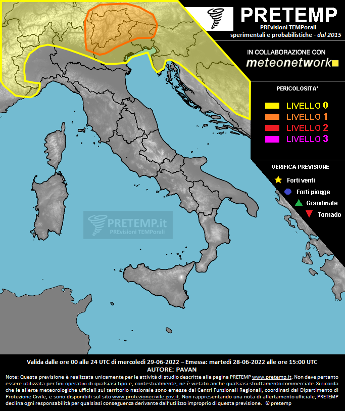 Mappa previsione del 29 giugno 2022
