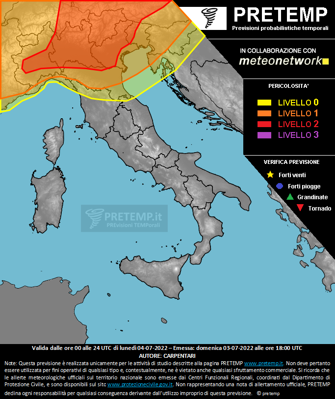 Mappa previsione del 04 luglio 2022