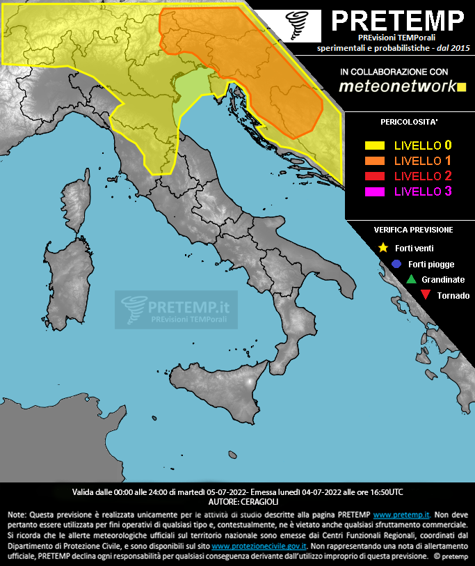 Mappa previsione del 05 luglio 2022