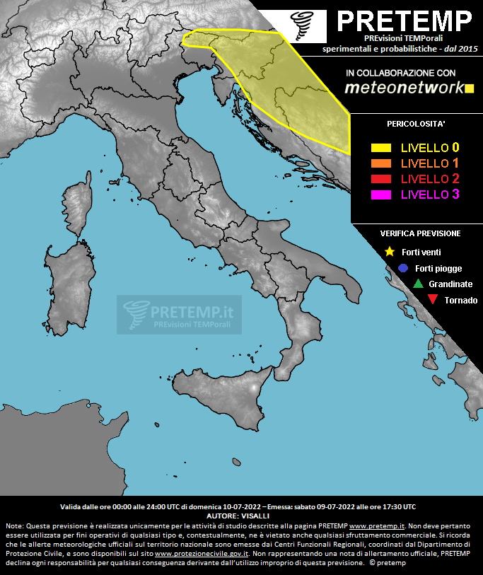 Mappa previsione del 10 luglio 2022