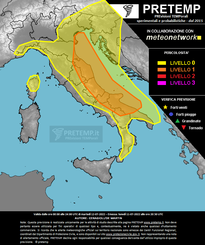 Mappa previsione del 12 luglio 2022