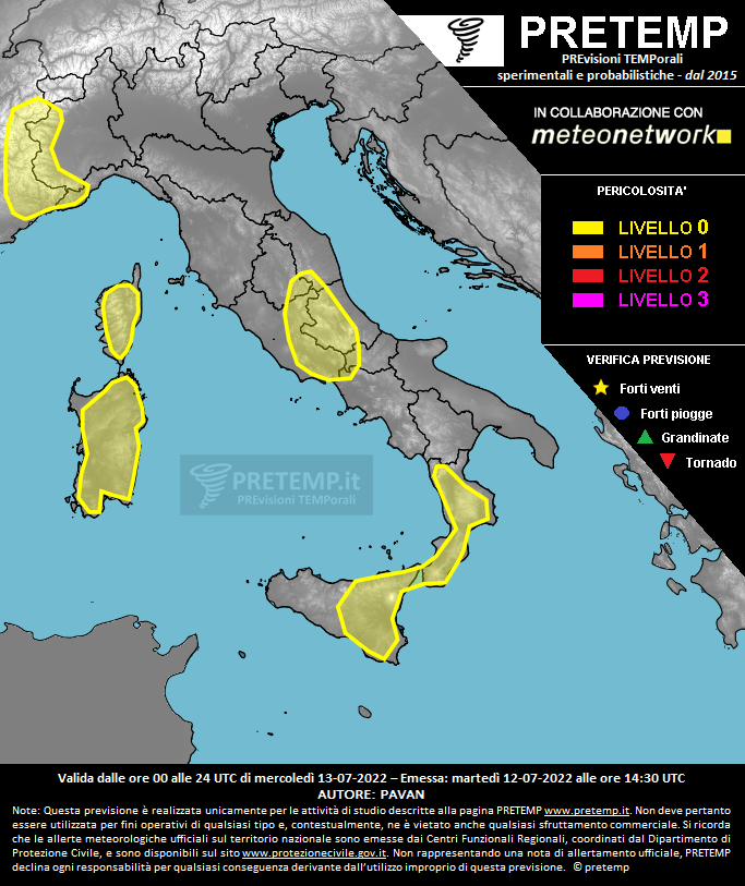Mappa previsione del 13 luglio 2022
