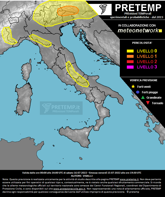 Mappa previsione del 16 luglio 2022
