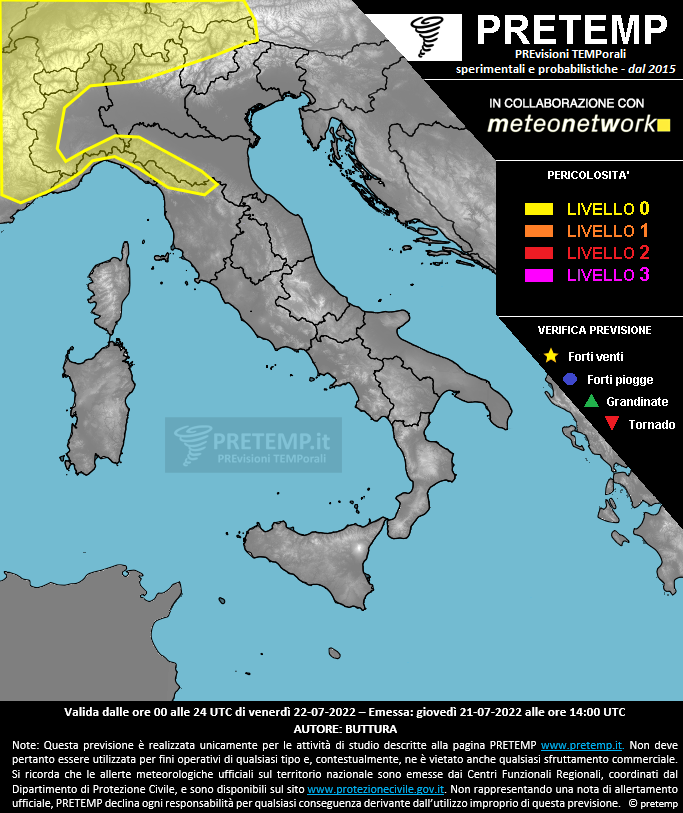 Mappa previsione del 22 luglio 2022