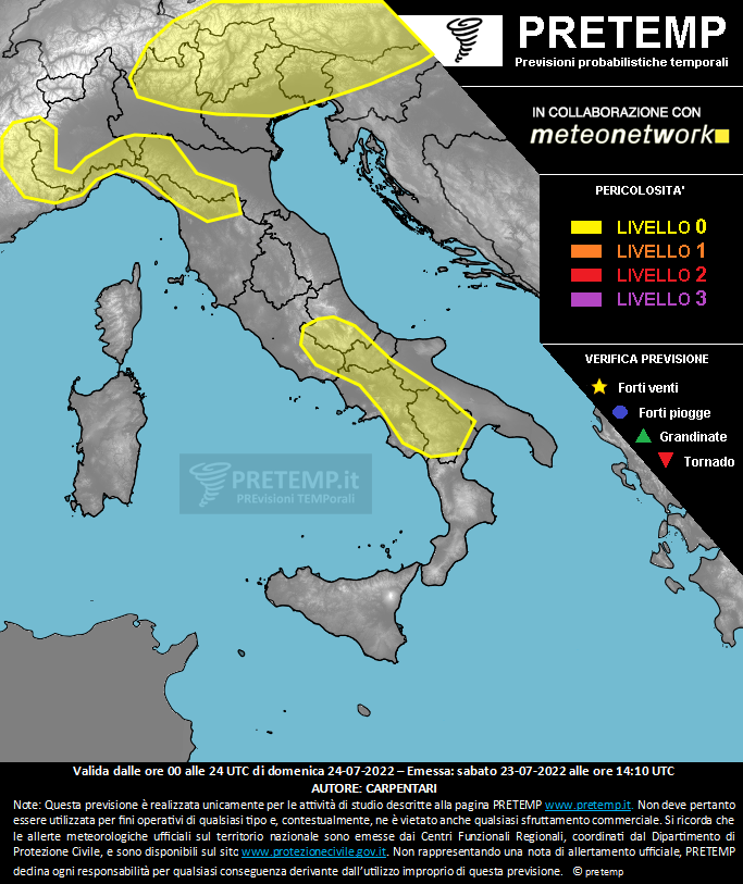 Mappa previsione del 24 luglio 2022
