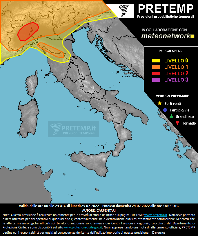 Mappa previsione del 25 luglio 2022