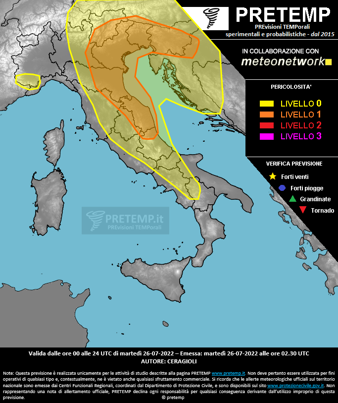 Mappa previsione del 26 luglio 2022