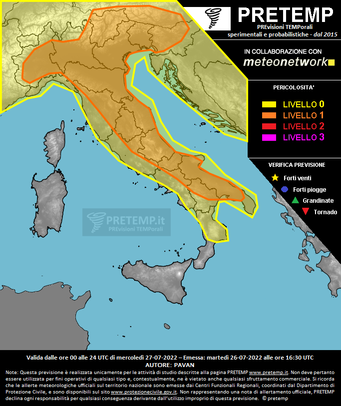 Mappa previsione del 27 luglio 2022