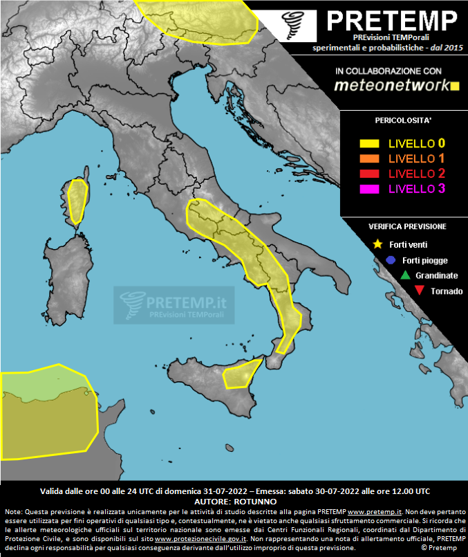 Mappa previsione del 31 luglio 2022