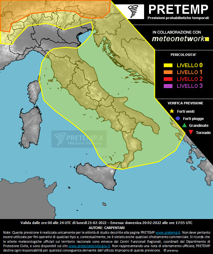 Mappa previsione del 21 febbraio 2022