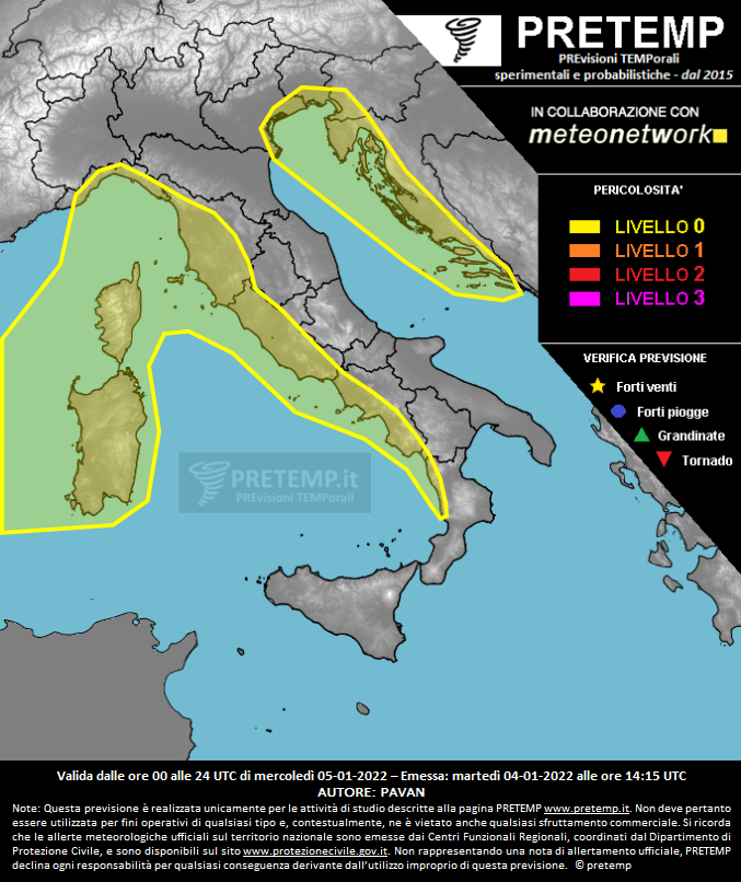 Mappa previsione del 05 gennaio 2022