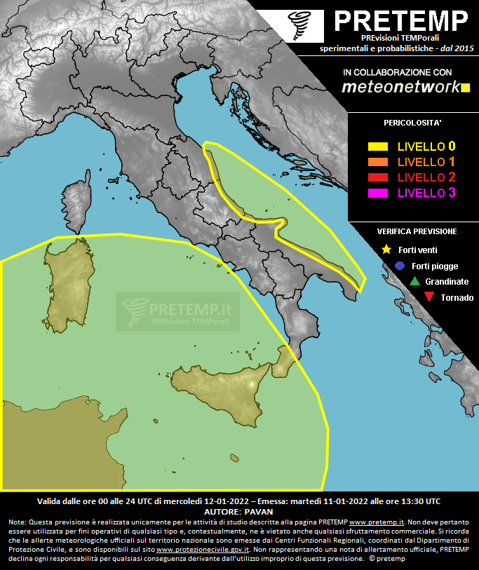 Mappa previsione del 12 gennaio 2022