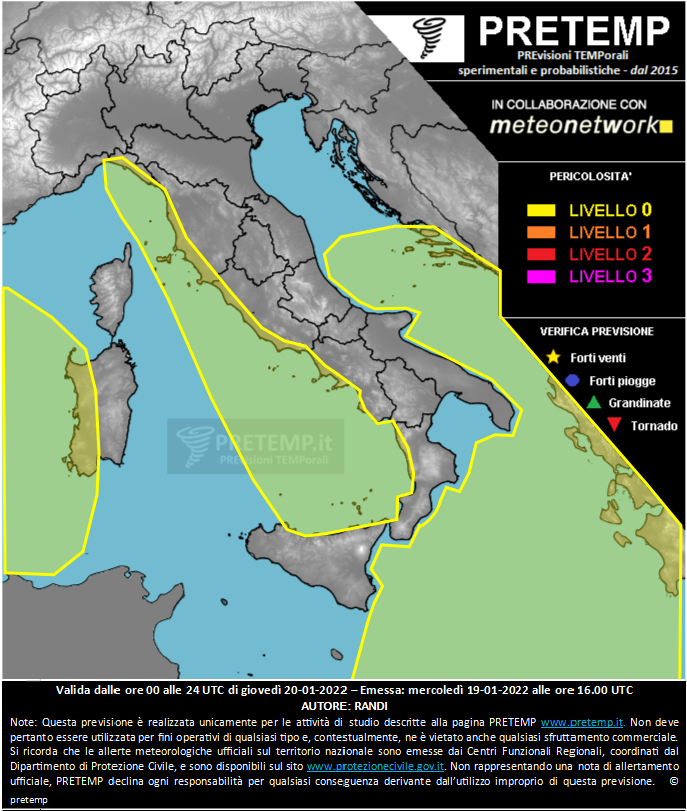 Mappa previsione del 20 gennaio 2022