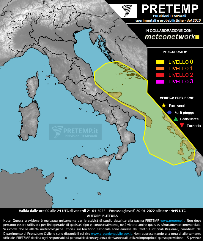 Mappa previsione del 21 gennaio 2022