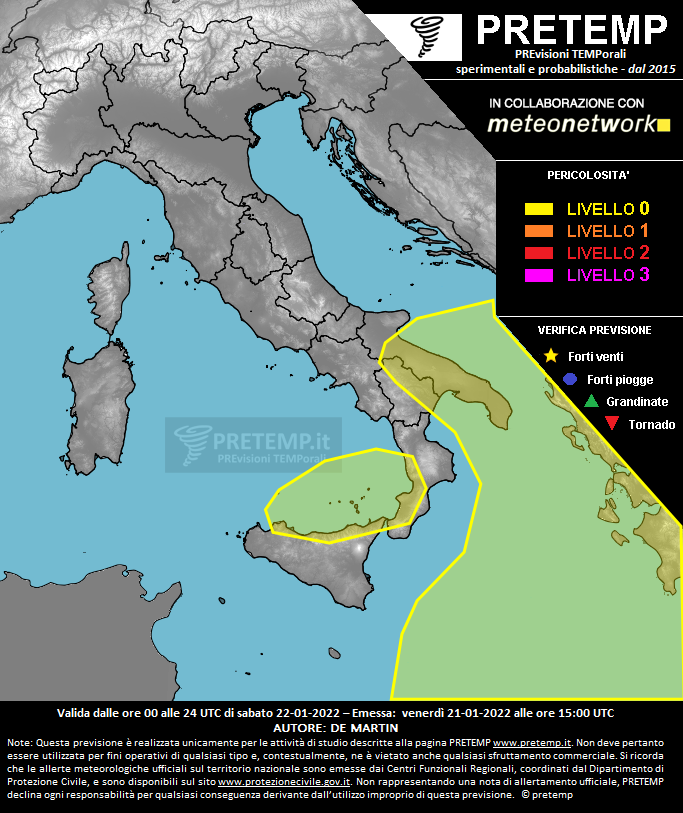 Mappa previsione del 22 gennaio 2022