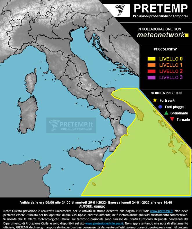 Mappa previsione del 25 gennaio 2022