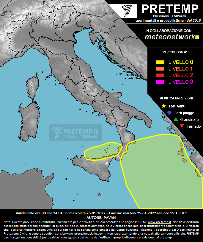 Mappa previsione del 26 gennaio 2022