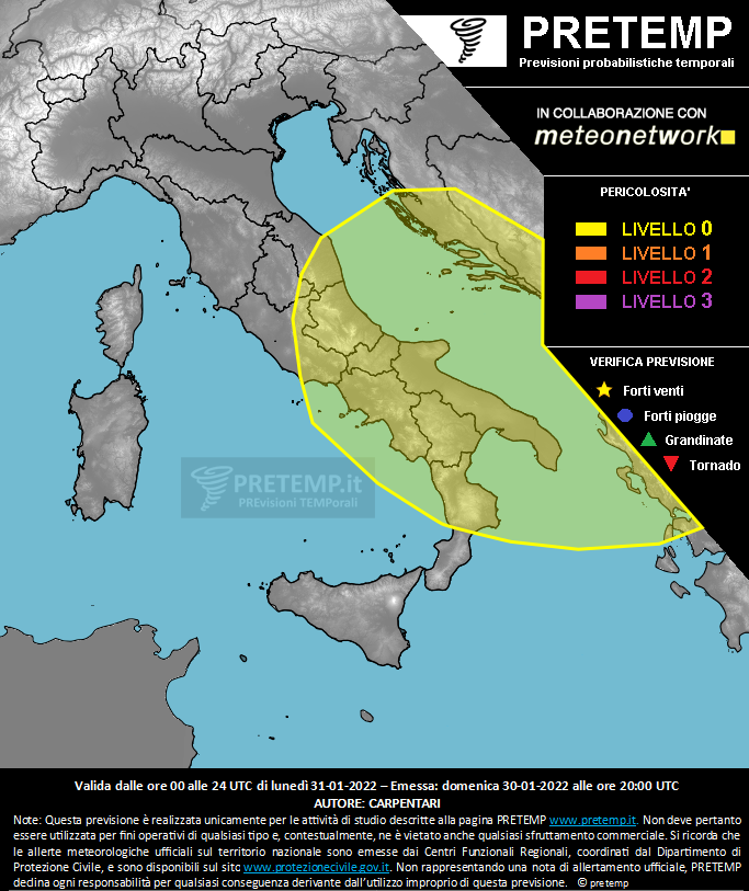Mappa previsione del 31 gennaio 2022